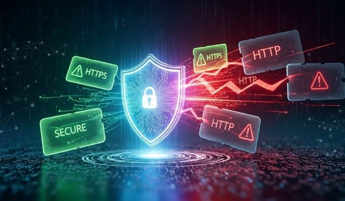 NOTAMSpot HTTPS secure shield protecting aviation data vs HTTP red threat warnings